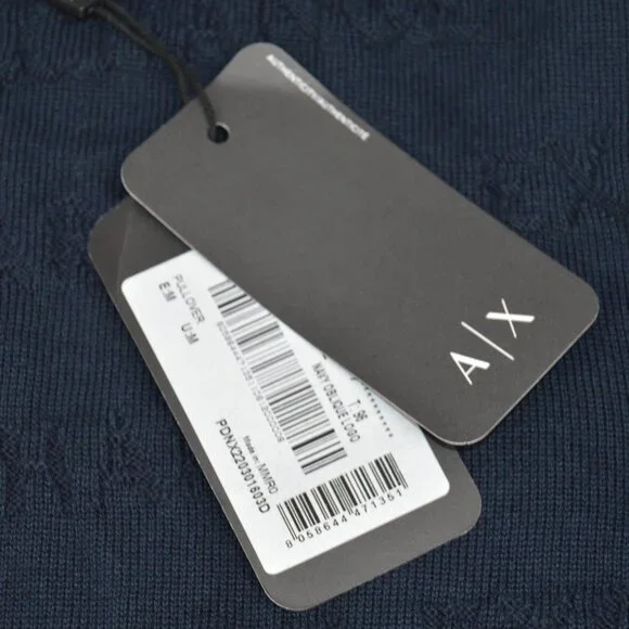 Armani Exchange Navy Oblique Logo Pullover Sweater Size Medium NWT - Picture 6 of 16